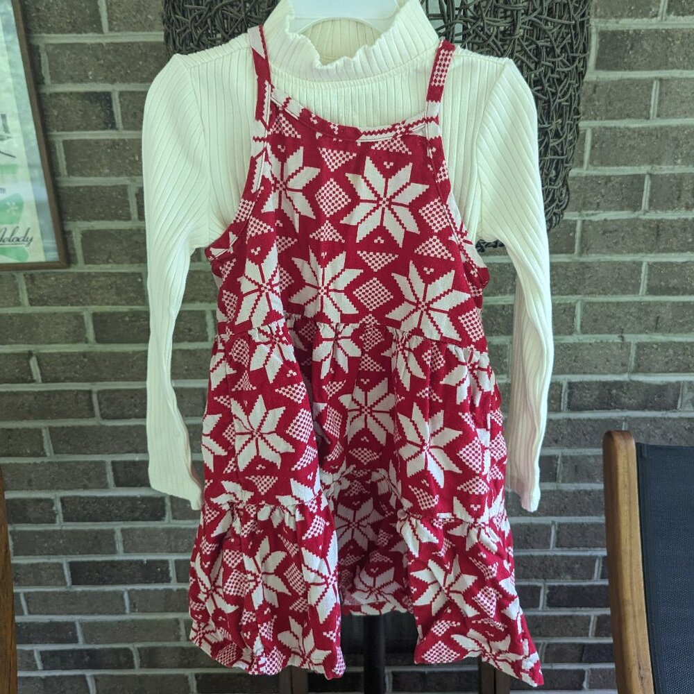 Hanna Andersson Scandi Snowflake Red Jumper with cream turtleneck, Size 4 100cm